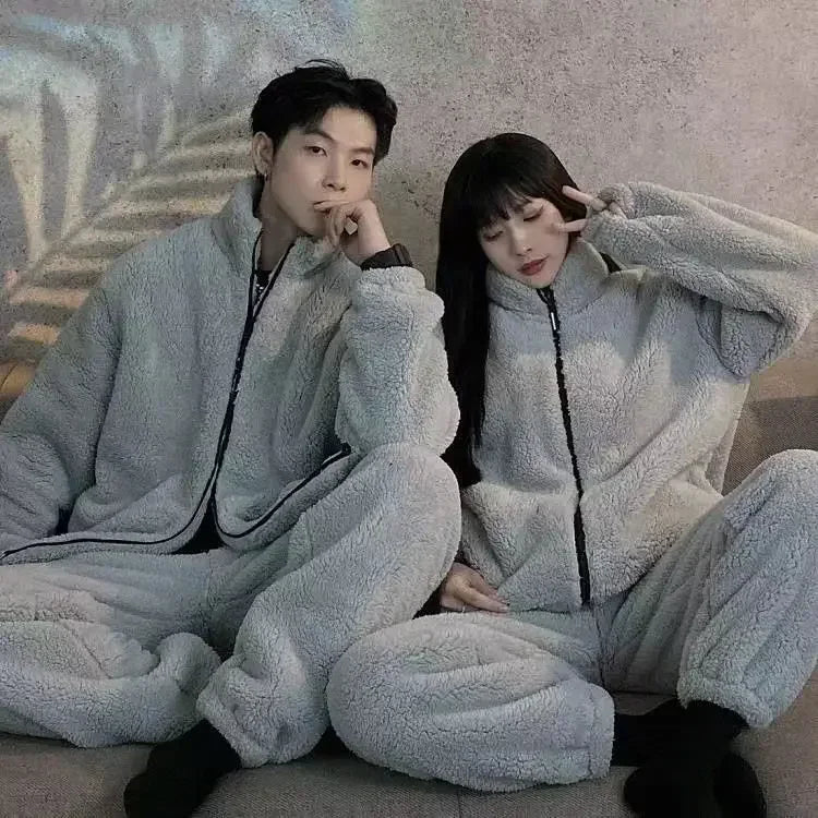 Winter Coral Fleece Pajama Set for Men and Women Warm