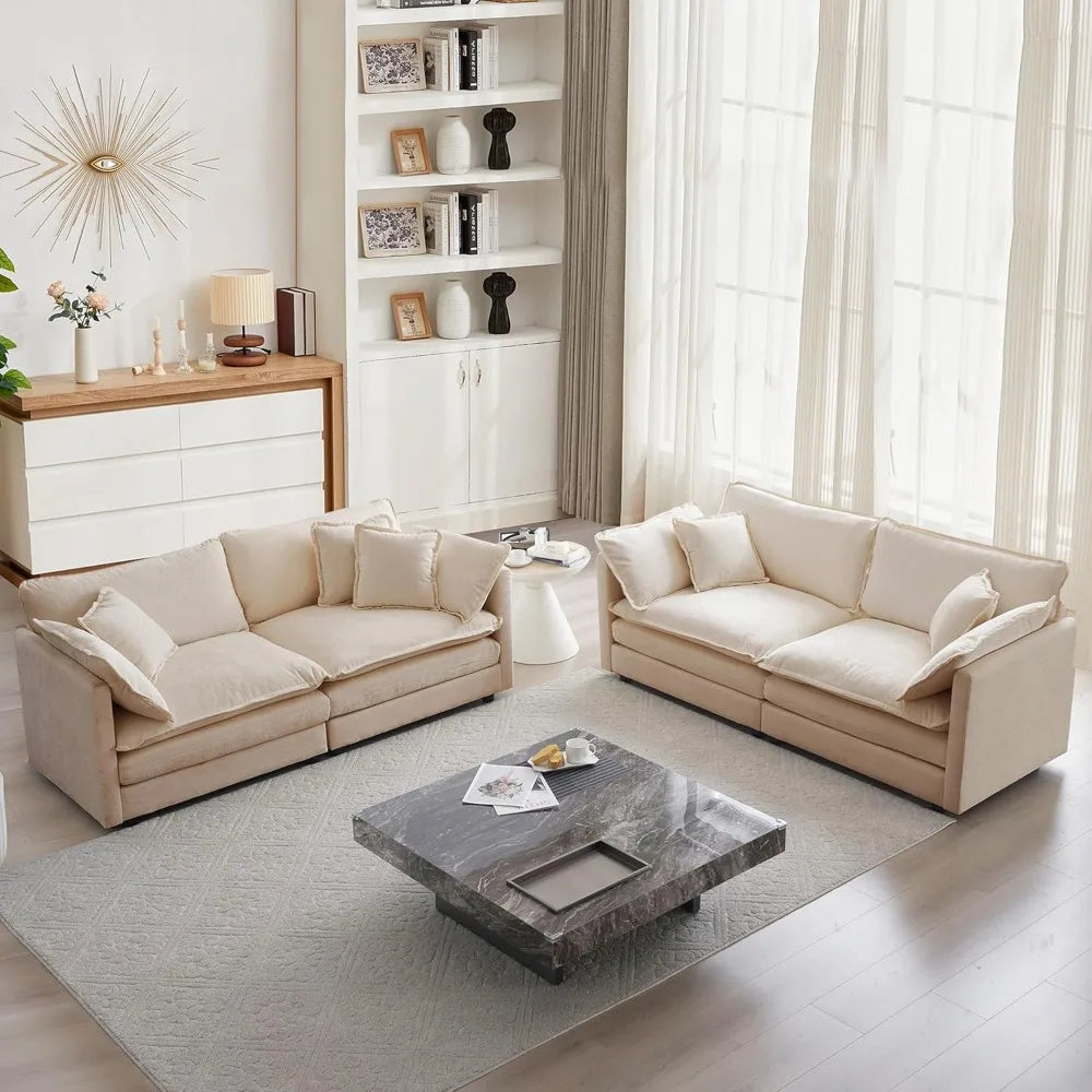 Luxury Chenille 2 Piece Sofa Set Modern Living Room Comfort