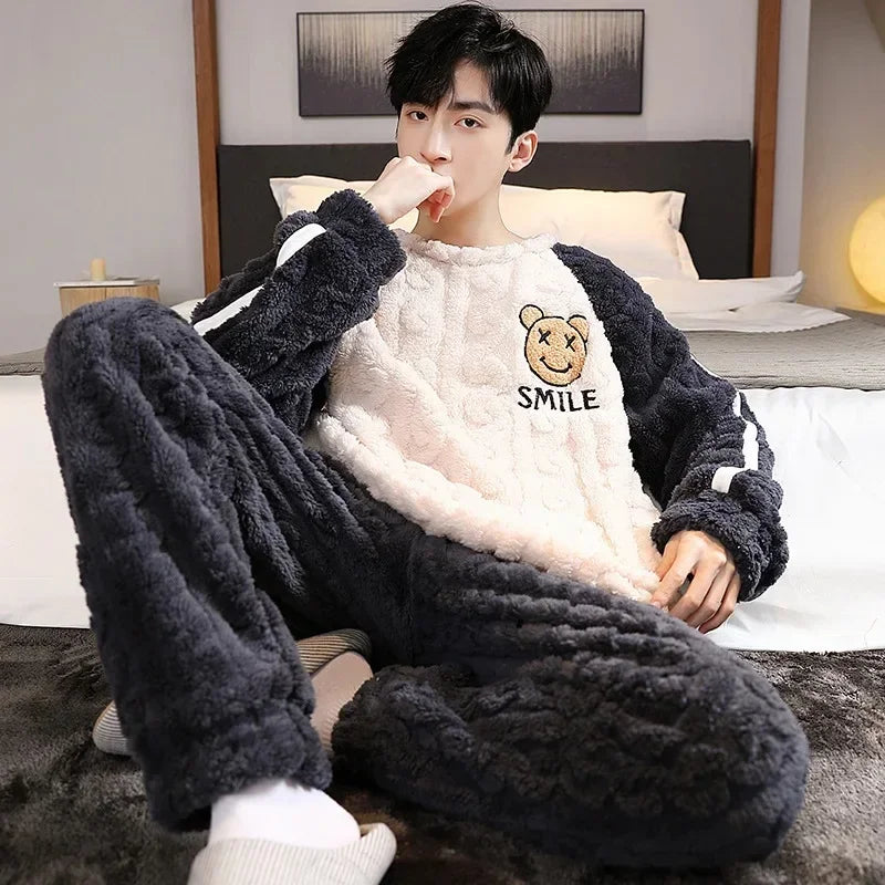 Coral Fleece Men's Sleepwear Pajama Set For Home Comfort