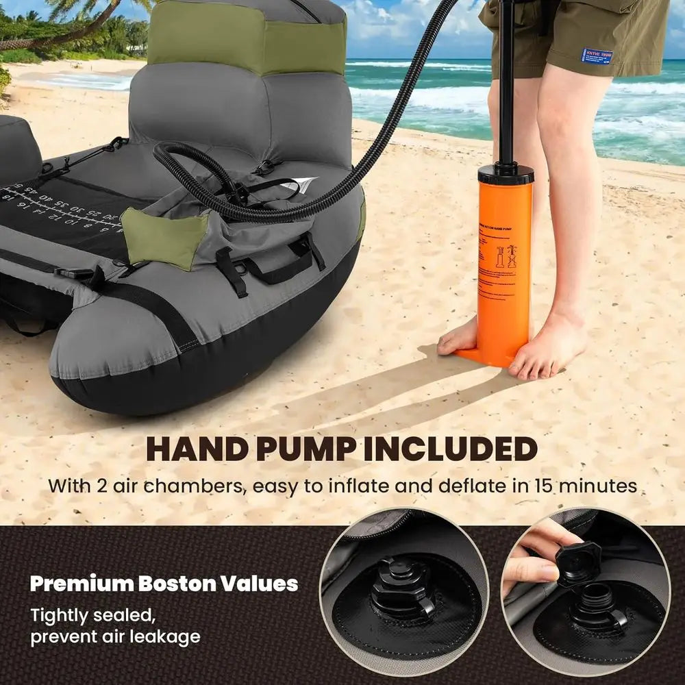 Inflatable Belly Boat With Oar Rod Holder Pump Flippers Storage