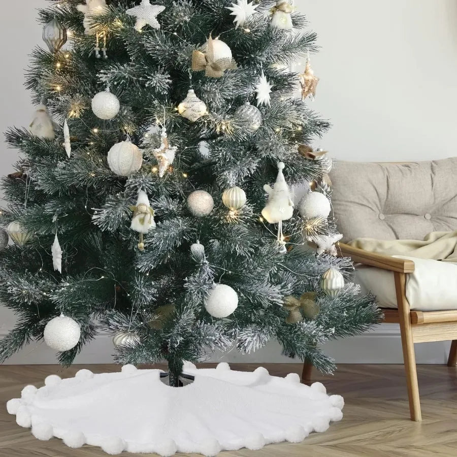 Soft Faux Fur Christmas Tree Skirt With Pom Pom Accents