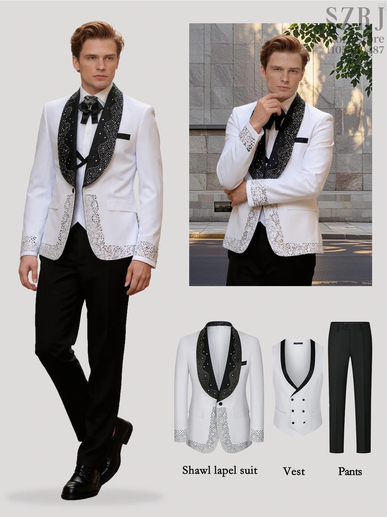 Men's 3-Piece Suit Set With Decorative Lapel