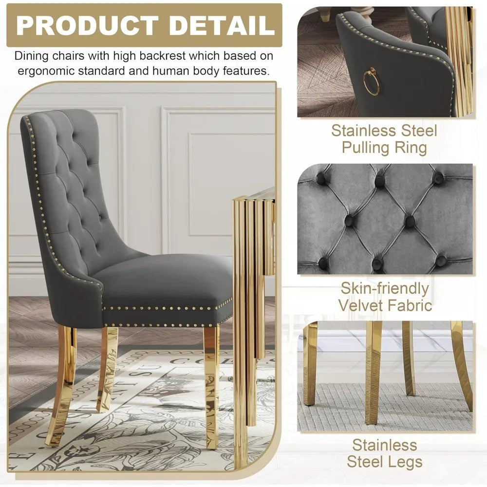 AMHDDT Five-Piece Glass Dining Set for Four with Velvet Chairs