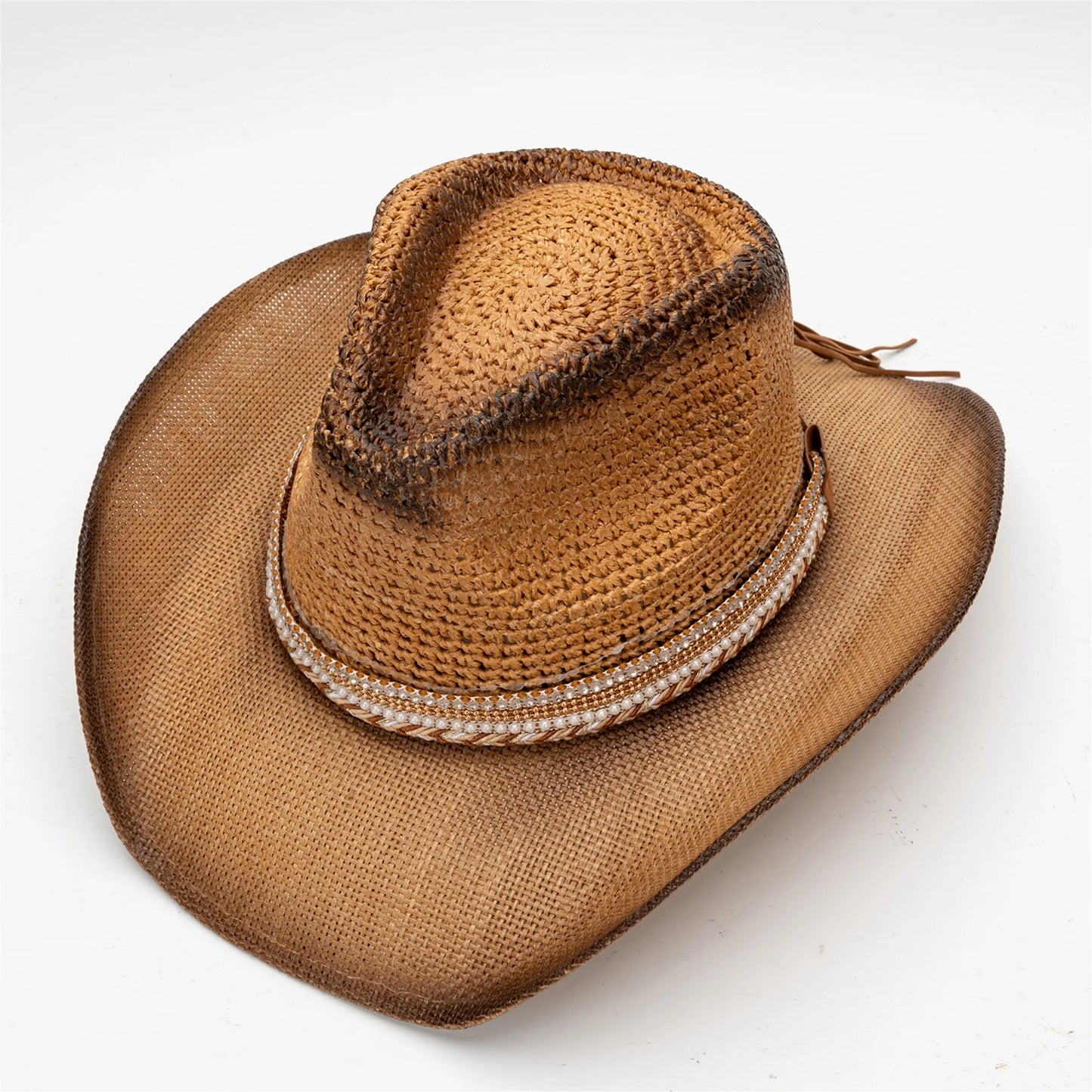 NONECN Unisex Wide Brim Straw Sun Hat Western Cowgirl Style