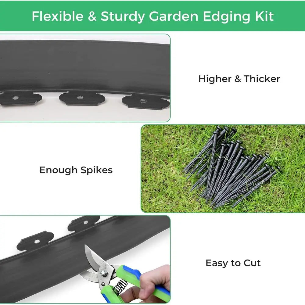 Plastic Garden Edging Kit With 150 Stakes For Lawn And Flower Bed Borders