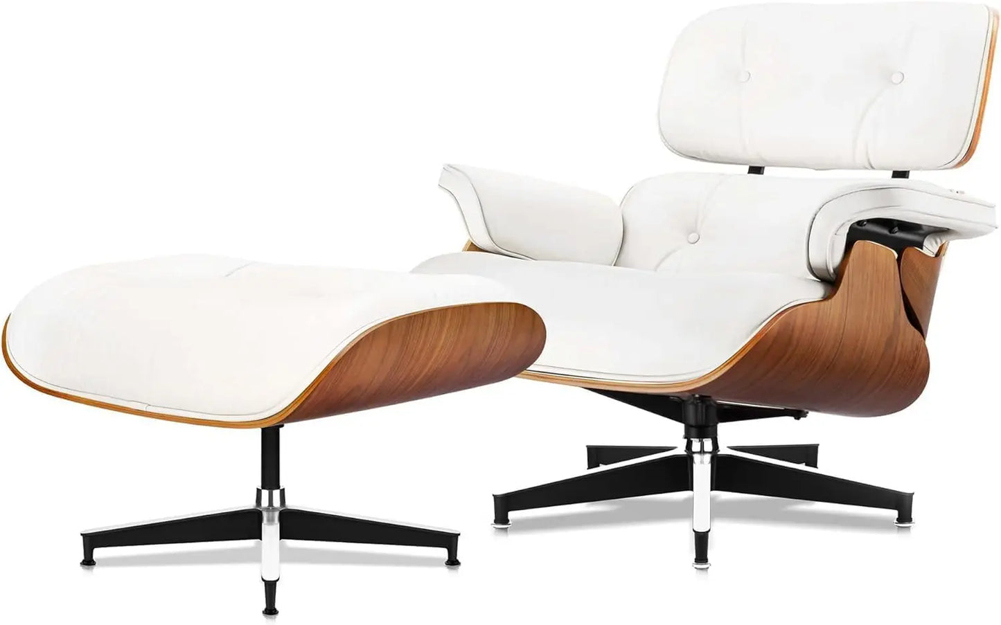 ZHUXIANG Grain Leather Mid Century Chaise Lounge Chair And Ottoman Ash Wood Base