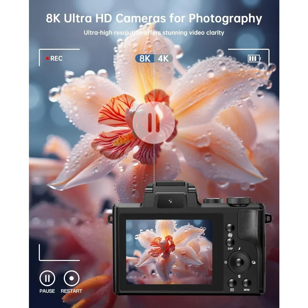 8K Dual Lens Digital Camera With WiFi And 16x Digital Zoom For Professional Photography
