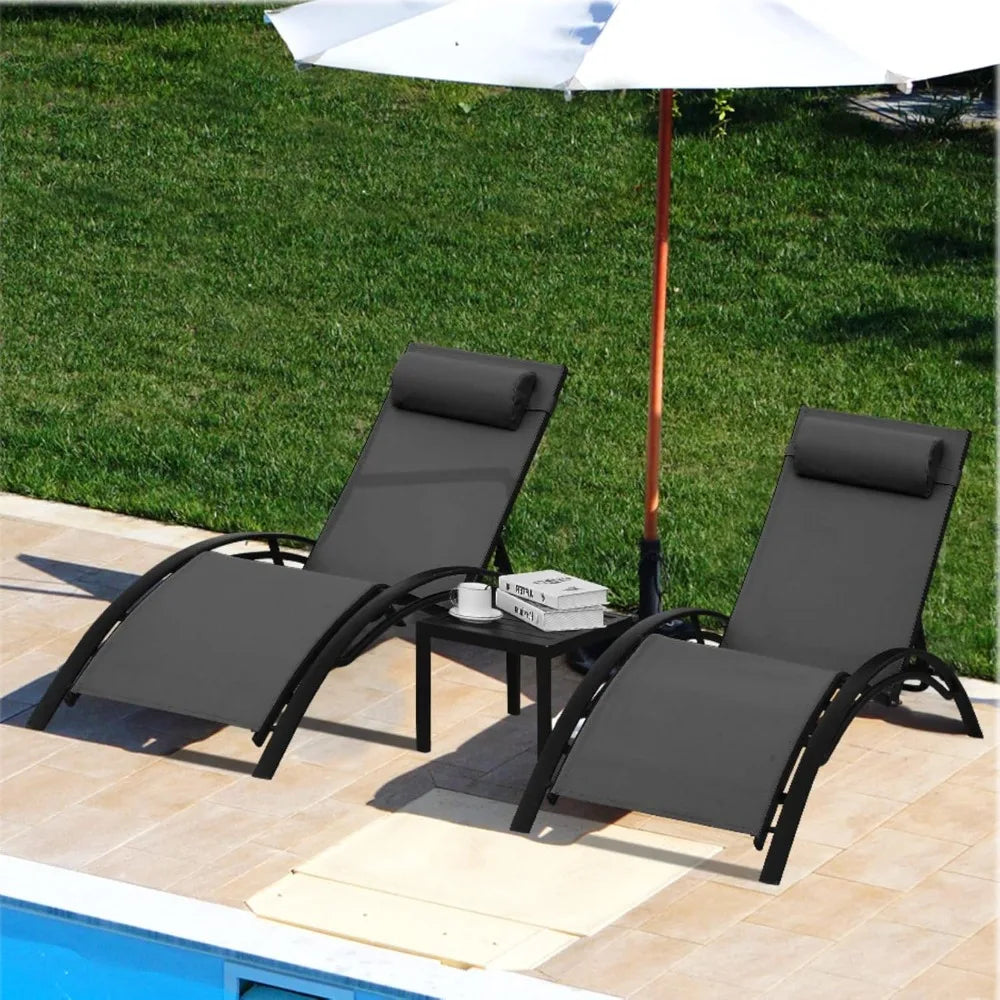 HUANZHUANG Pool Lounge Chairs Set With Headrest Adjustable
