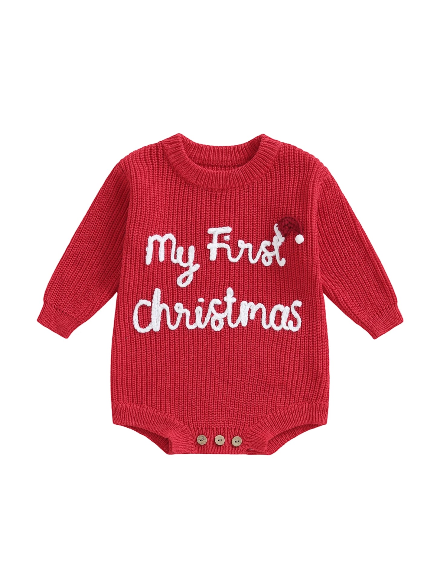 Newborn Baby Knit Romper With Animal Embroidery For Christmas Party