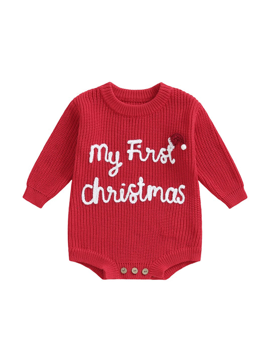 Newborn Baby Knit Romper With Animal Embroidery For Christmas Party