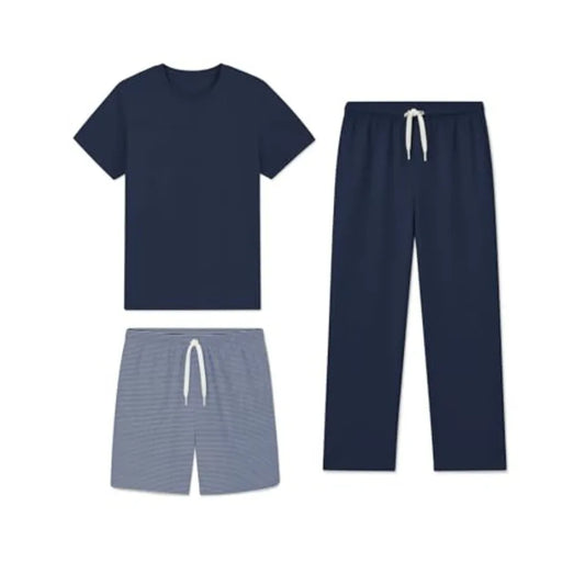 Men's 3 Piece Pajama Set Lounge Sleepwear With Pockets