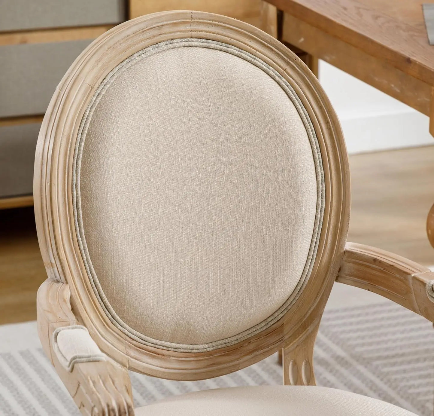 French Round Back Upholstered Dining Chairs Set 2 Solid Wood