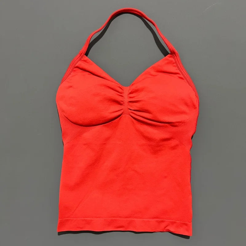 Women Gym Halter Top Longline Strappy Yoga Tank Removable Cups