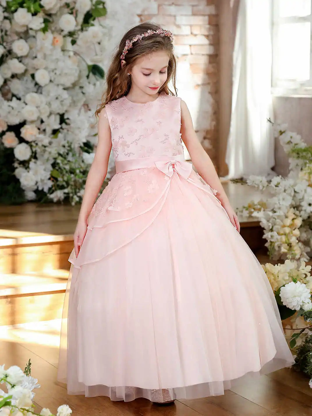 NONECN Lace Bridesmaid Dress For Girls Elegant Tulle Ball Gown
