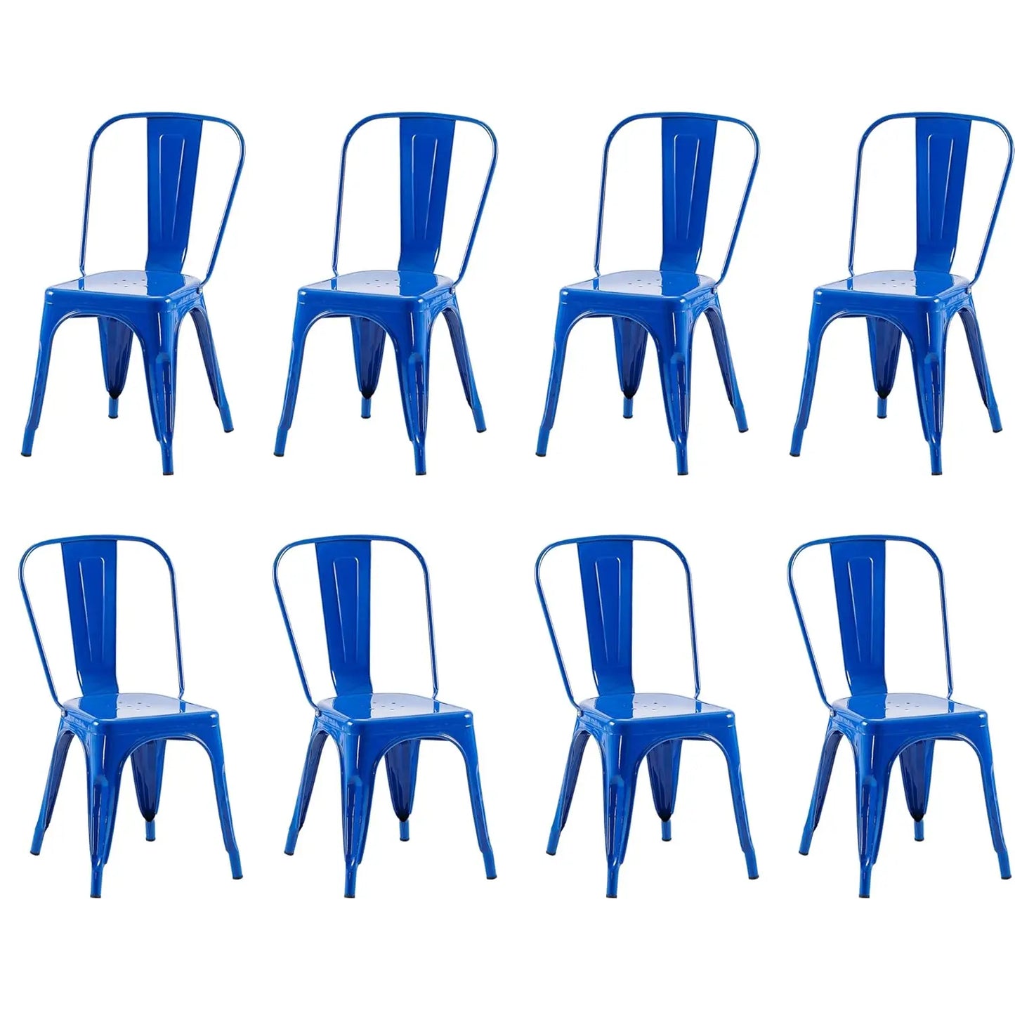 Industrial Metal Dining Chairs Set Of 8 Stackable High Back
