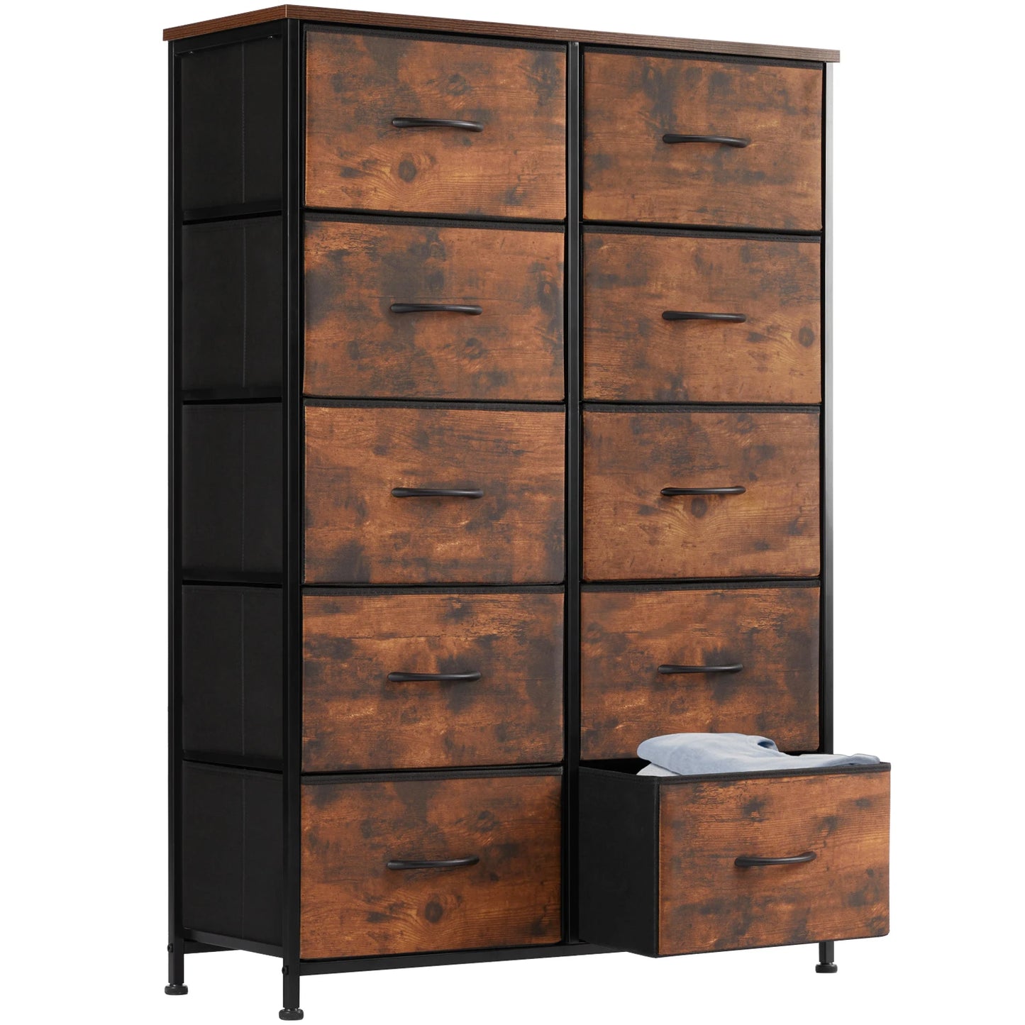 JHK Bedside Table With 10 Fabric Drawers Steel Frame Storage
