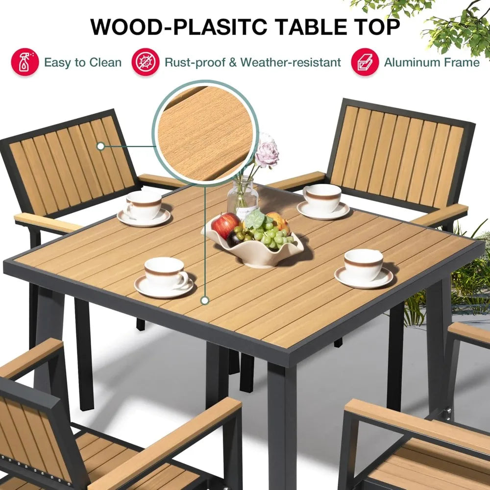 Color Aluminum Patio Dining Set With Plastic Wood Table