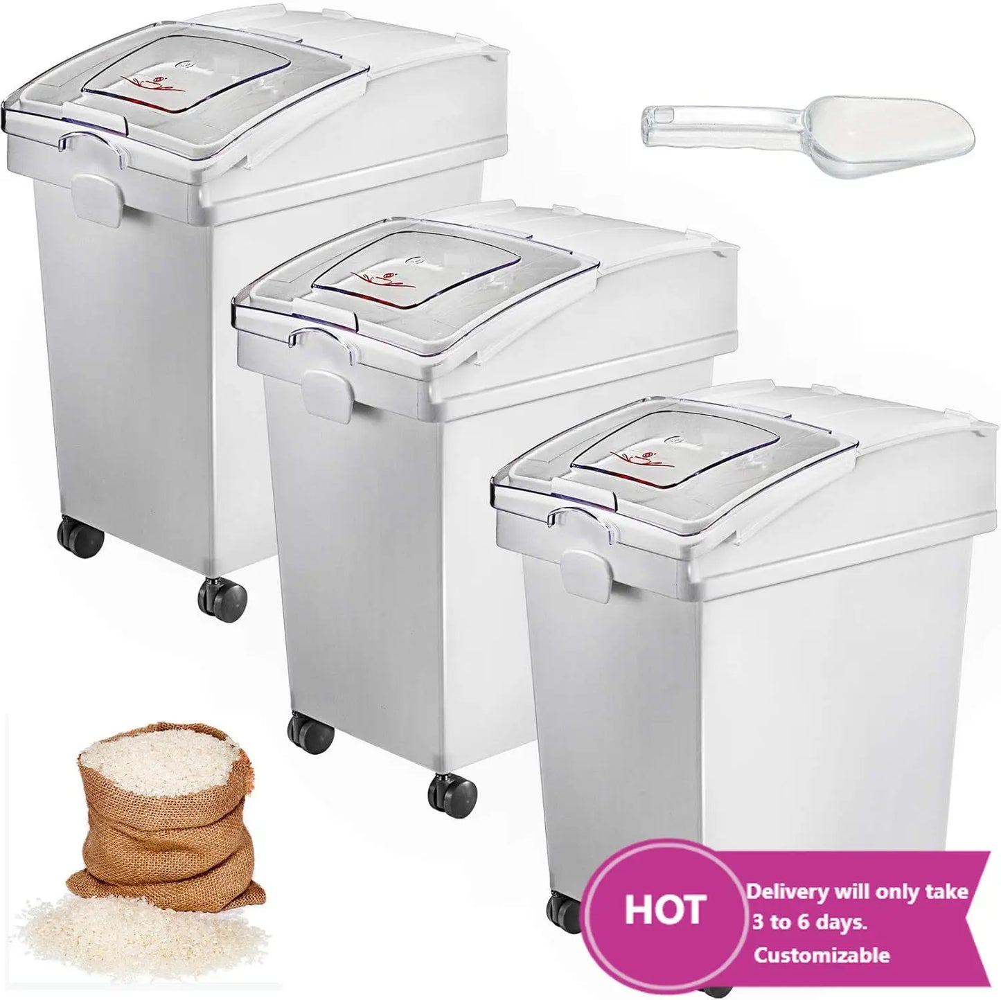 Ingredient Storage Bin Set With Wheels Sliding Lid And Scoop