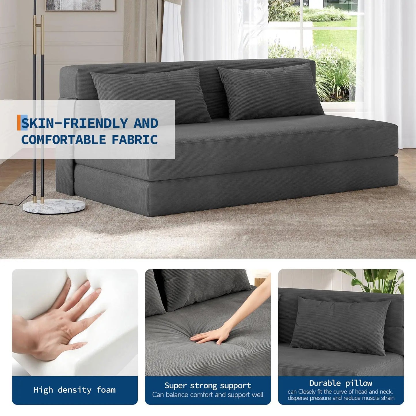 HobbyLane Corduroy Folding Sofa Bed 4 In 1 Convertible Loveseat