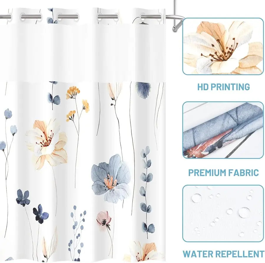 Guangdong No Hook Shower Curtain With Snap-In Liner Watercolor Floral