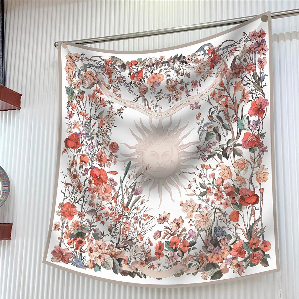 Floral Silk Twill Square Scarf Hijab Shawl For Women