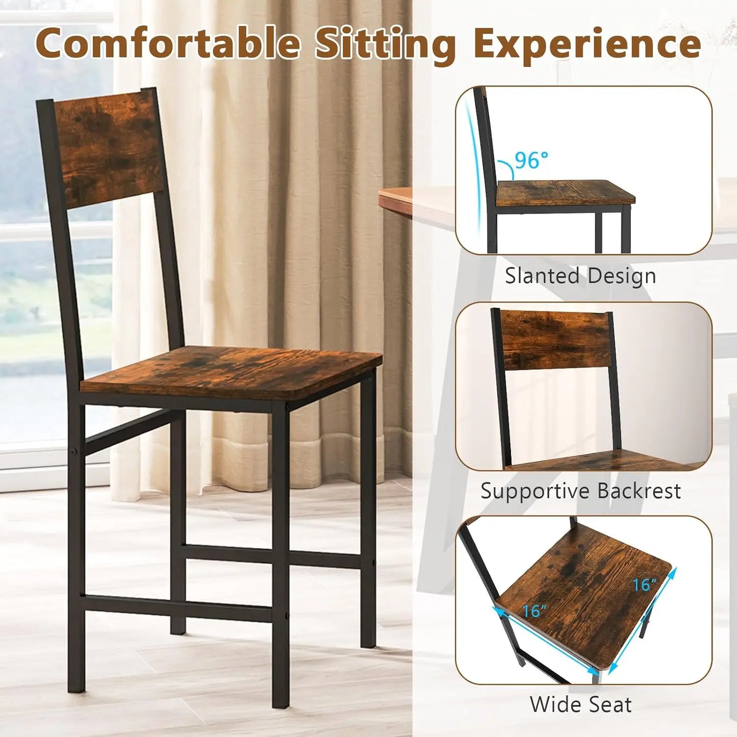 Industrial Dining Chairs Set Of 4 With Metal Legs And Rustic Wood Grain