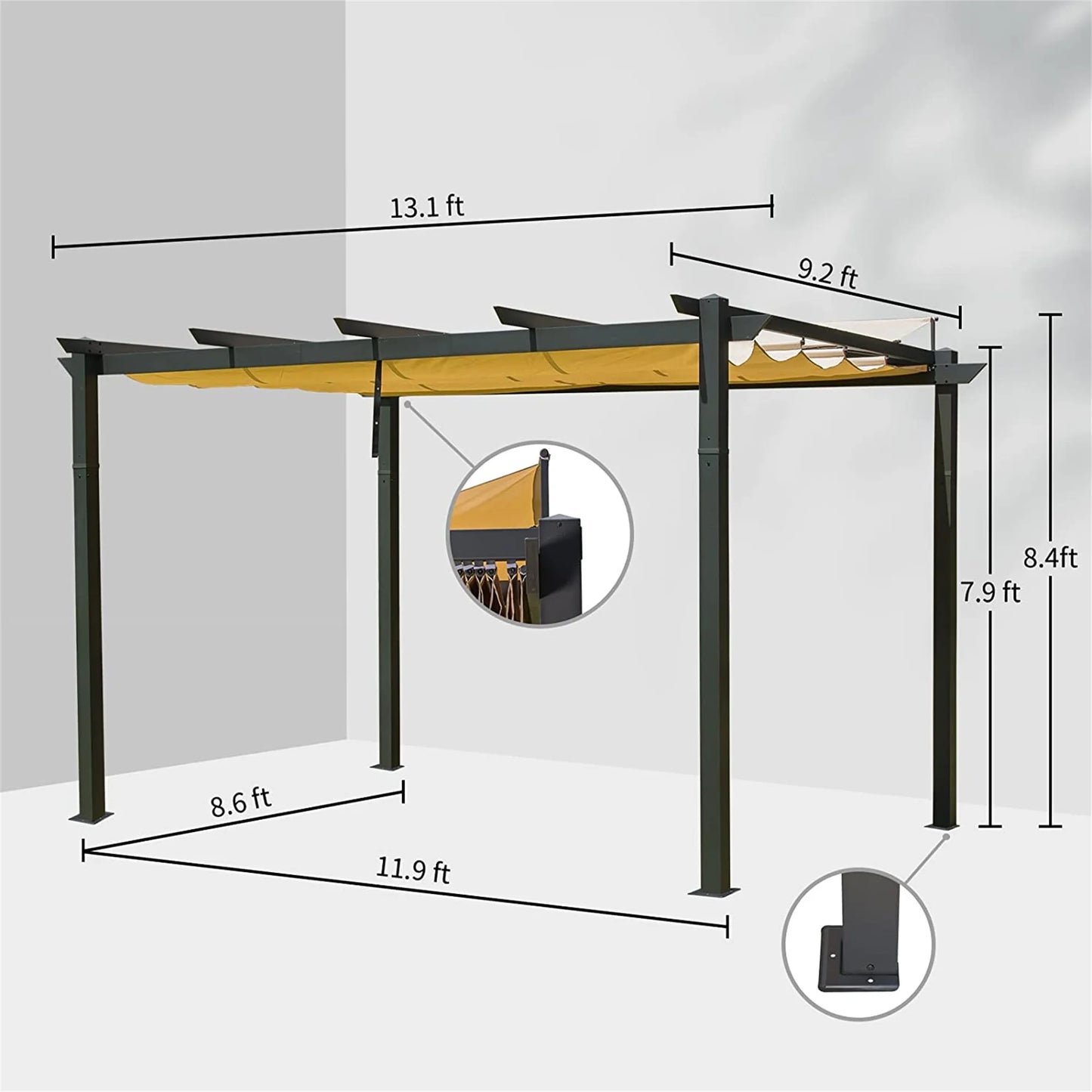 TWISTER.CK Outdoor Aluminum Retractable Pergola With Sunshade Cover