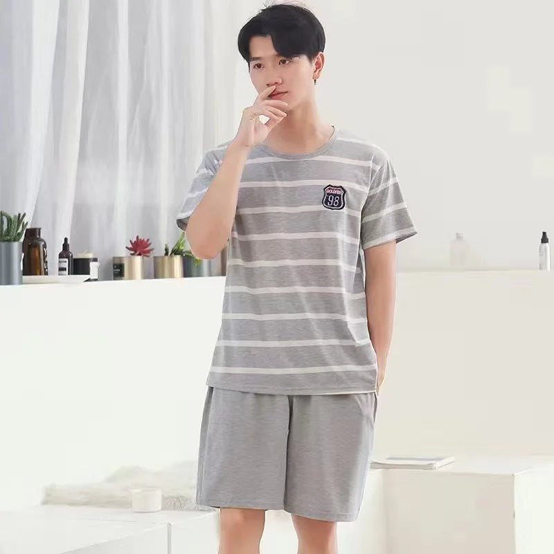 Cotton Men's Pajama Top And Bottom Set