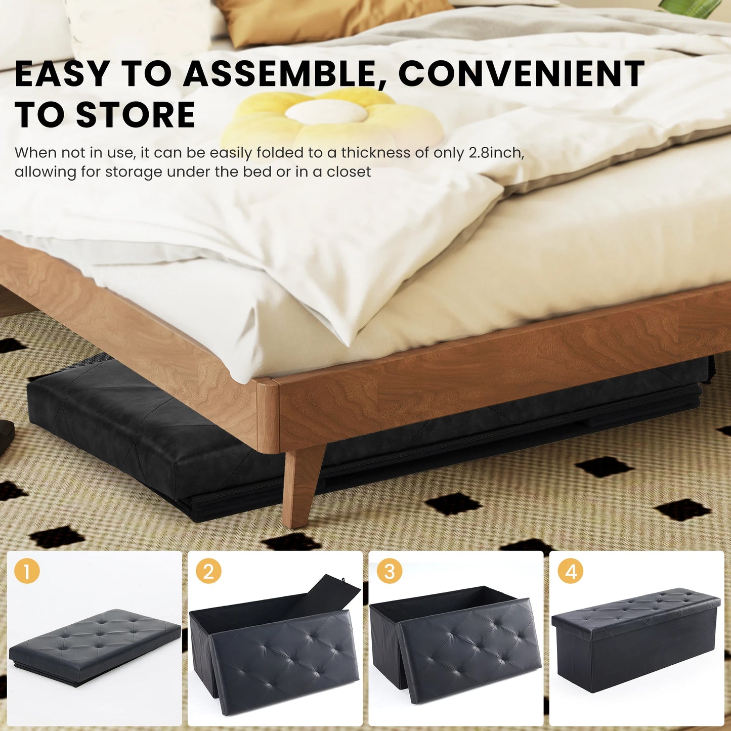 JHK Leather Storage Ottoman Bench With Toy Box Living Room