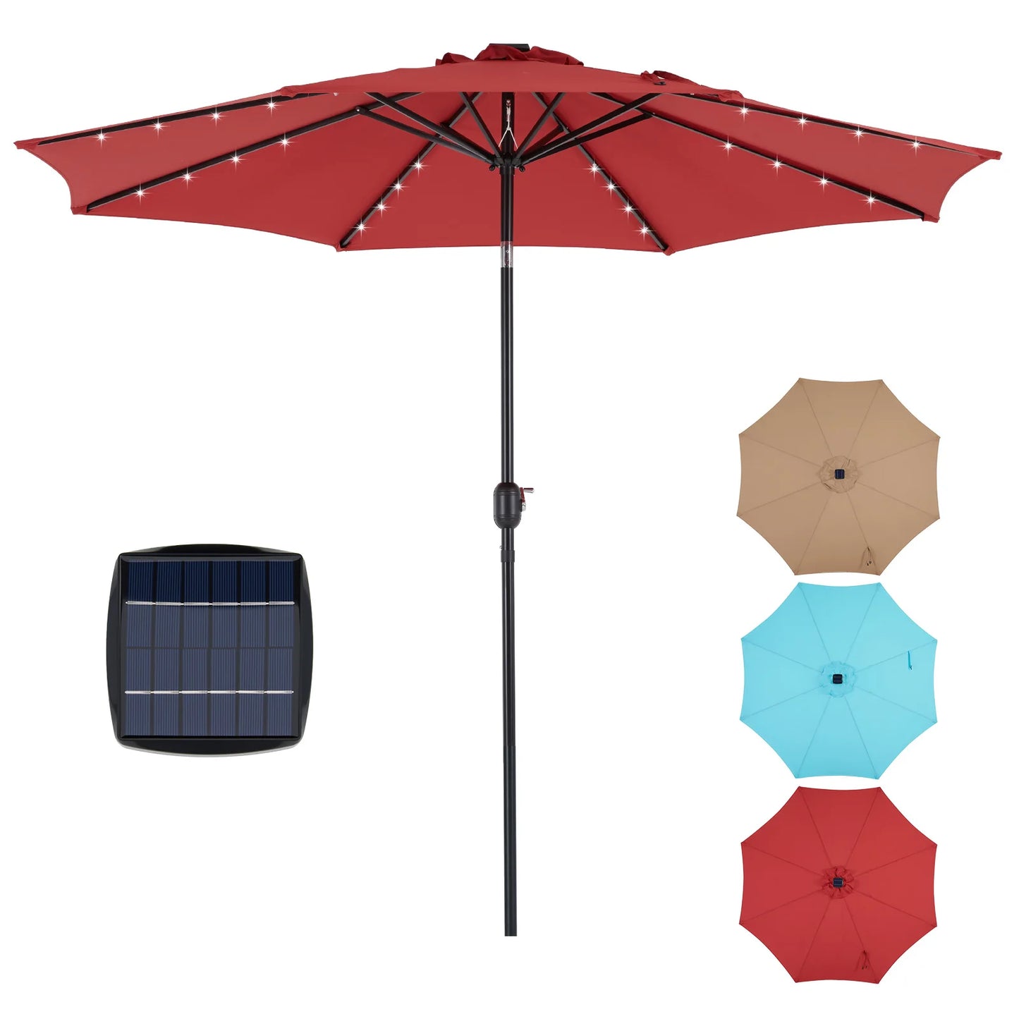 JHK Solar Patio Umbrella With 32 LED Lights UV-Resistant