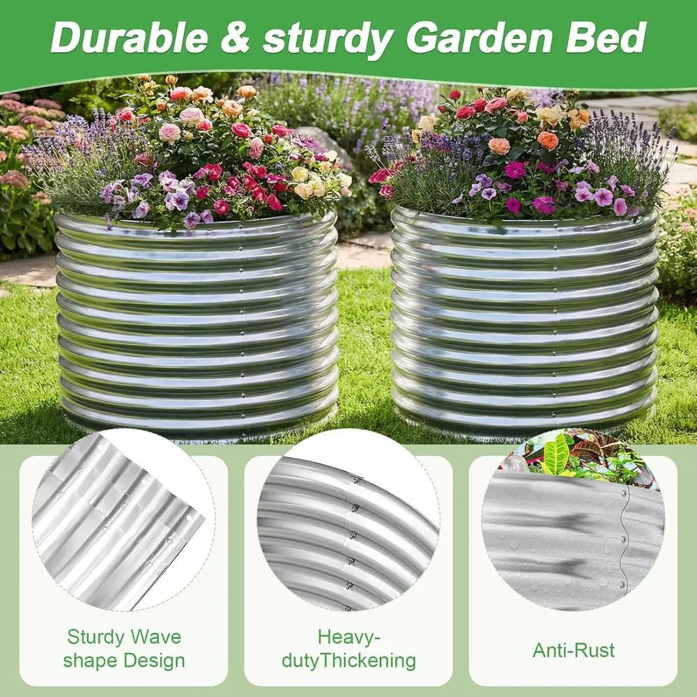 Set Of 2 Galvanized Steel Round Raised Garden Beds