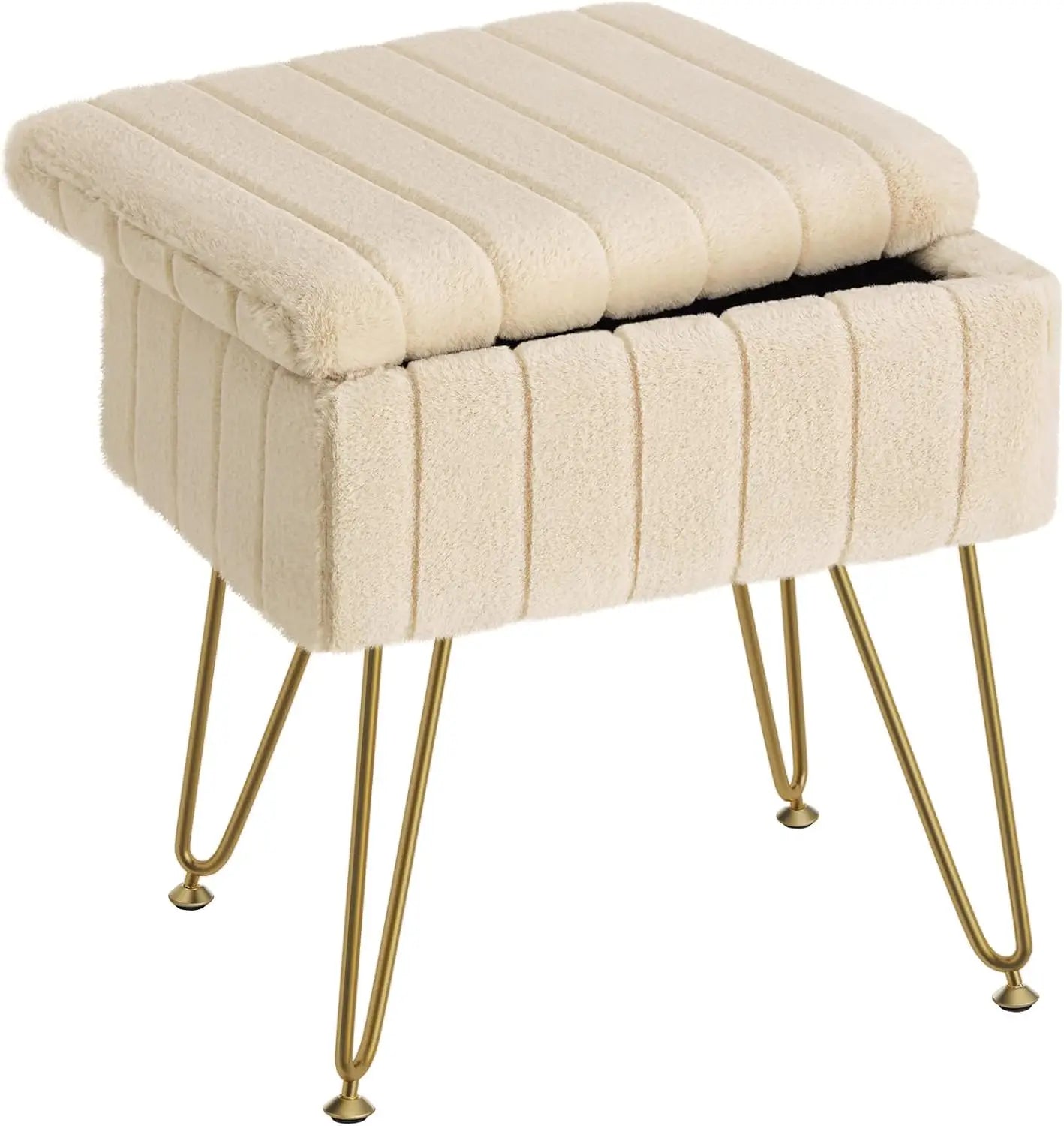 XIUWO Greenstell Faux Fur Vanity Stool With Storage