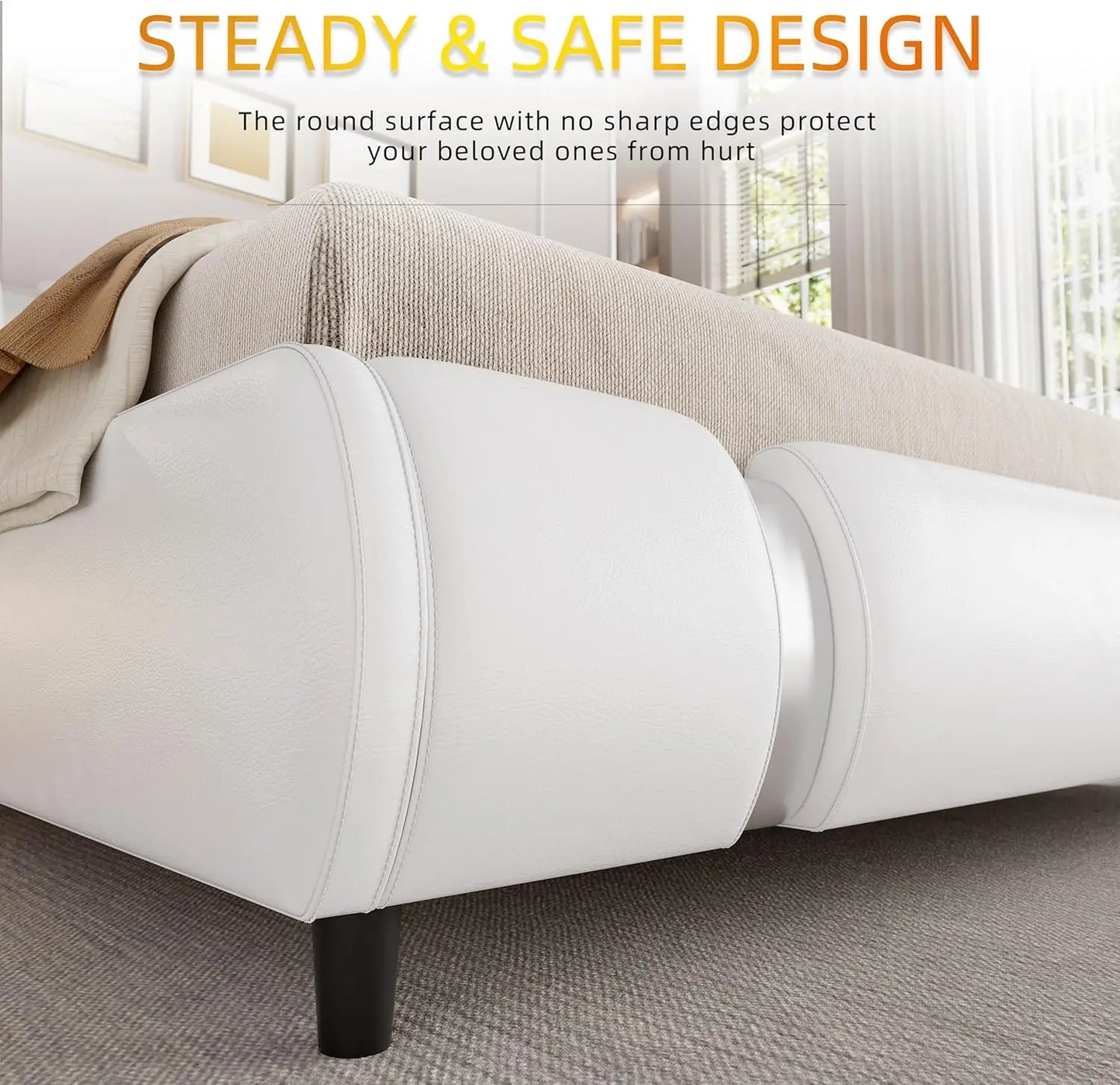 Keyluv Modern Faux Leather Upholstered Platform Bed Frame With Headboard