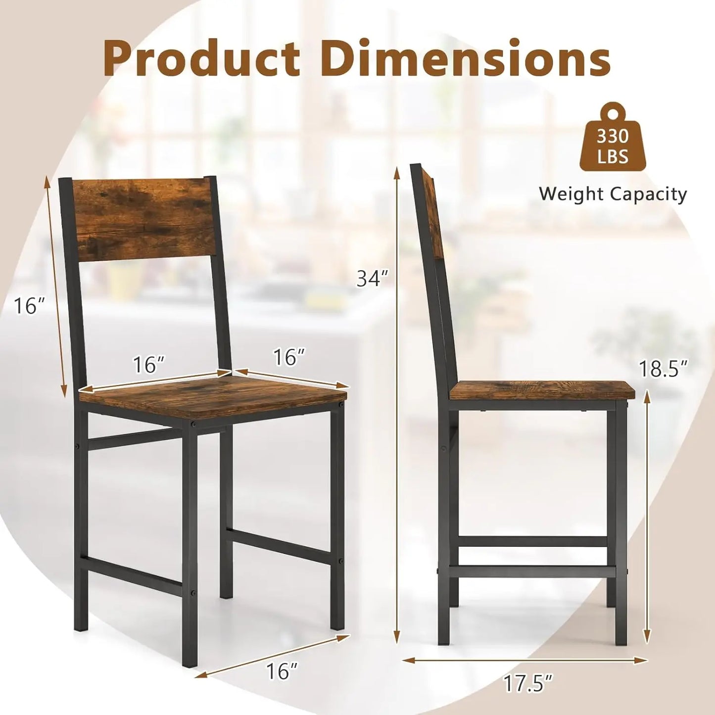 Industrial Dining Chairs Set Of 4 With Metal Legs And Rustic Wood Grain