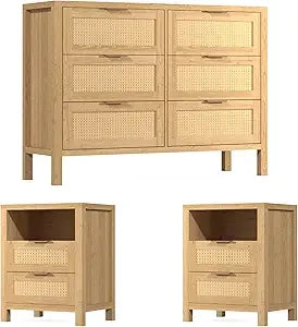 RBXC Rustic Oak Dresser and Nightstands Set with Gold Handles