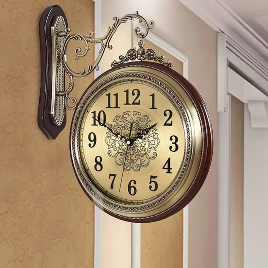 Double Sided European Style Alloy Wall Clock Silent NonTicking