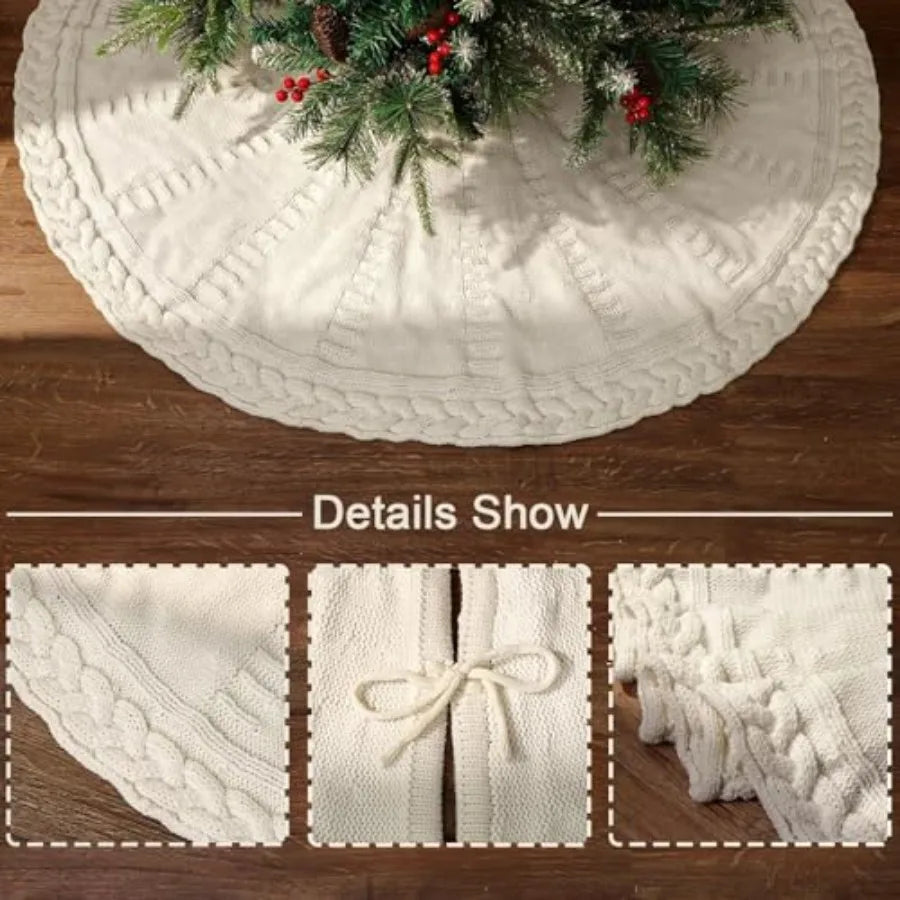 Braided Cable Knit Christmas Tree Skirt Vintage Style