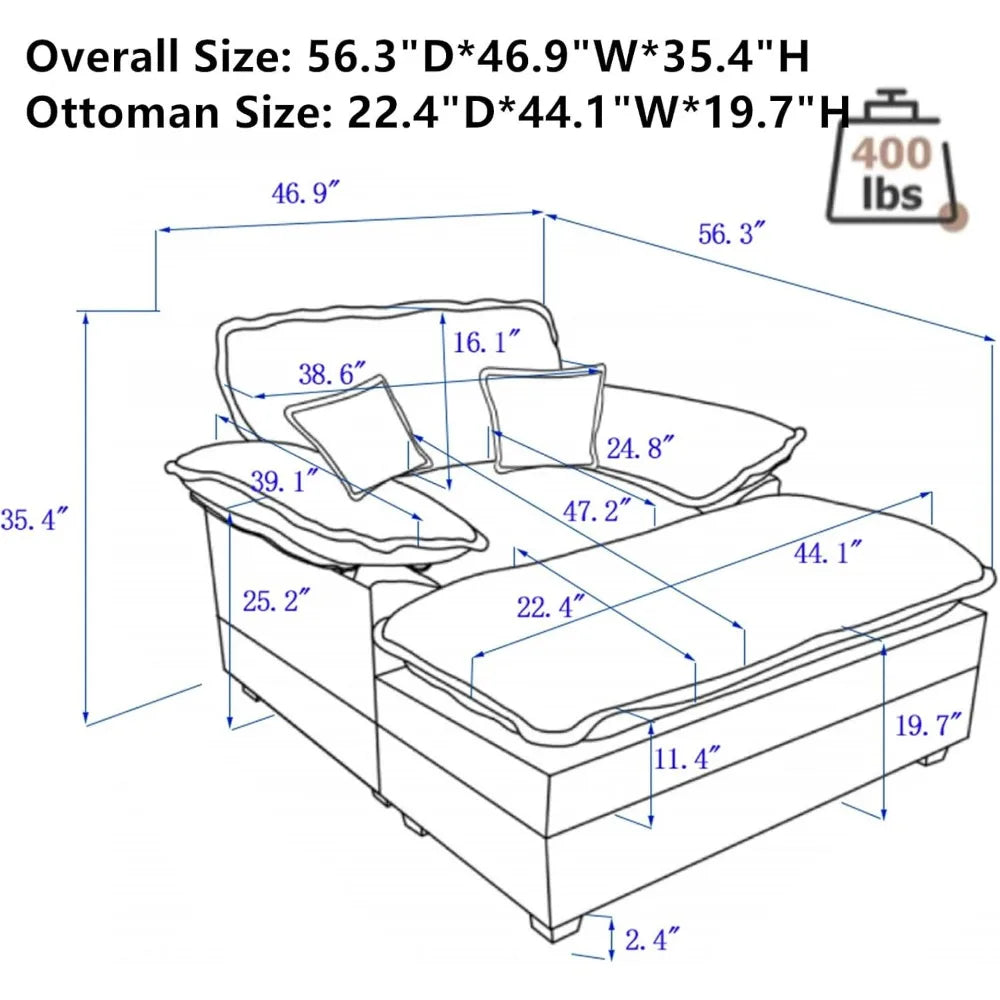 HUANZHUANG Chaise Lounge Indoor Cozy With Armrest And Deep Seat