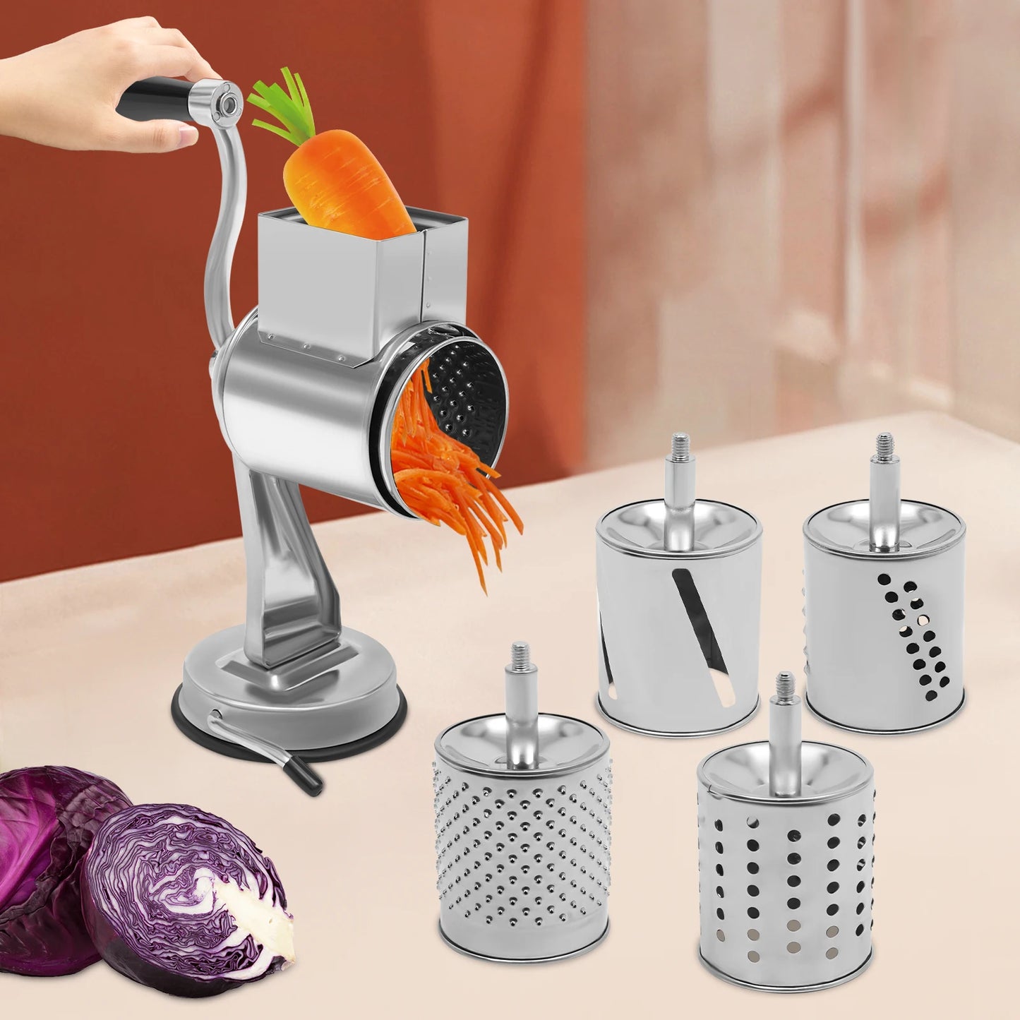 Stainless Steel Rotary Grater With Five Blades Manual Vegetable Shredder