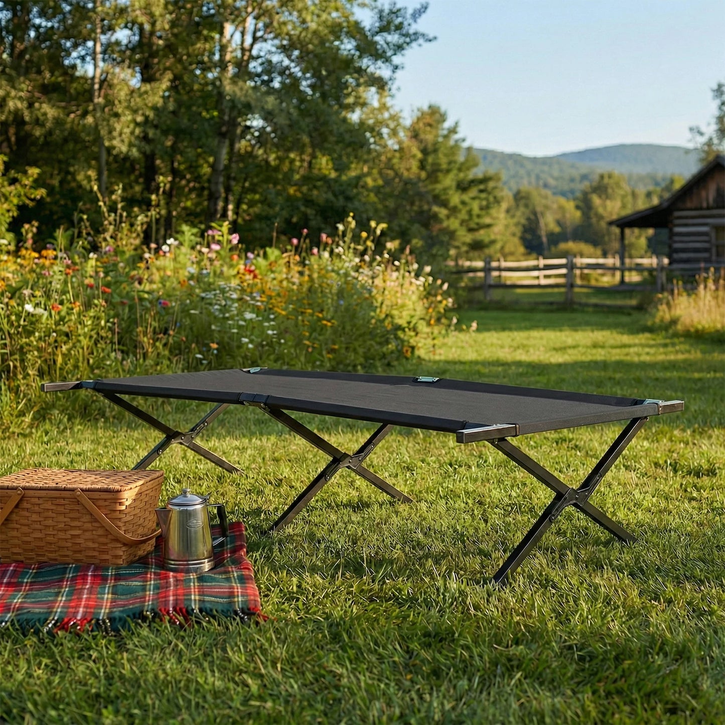 JHK Collapsible Camping Cot Lounge Chair Portable Folding Bed Outdoor