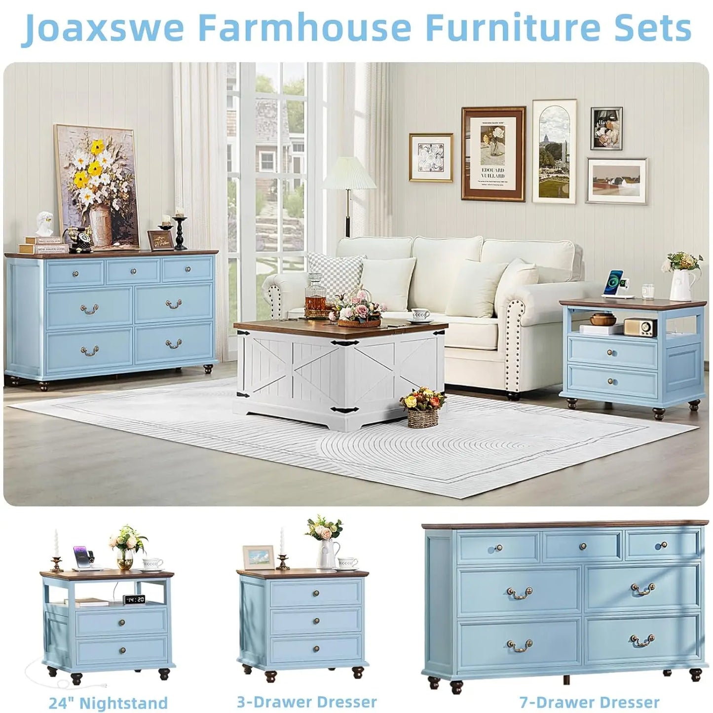 Farmhouse Rustic 7-Drawer Dresser for Bedroom