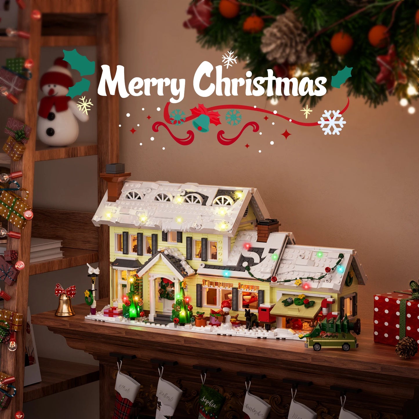 Christmas Snow Village Building Set With Clarks Car