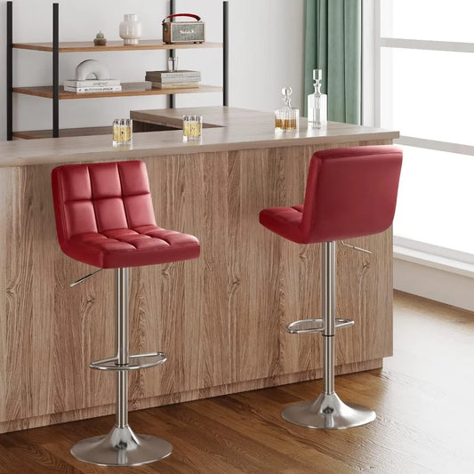 HUANZHUANG Modern PU Leather Swivel Bar Stool Set Of 2