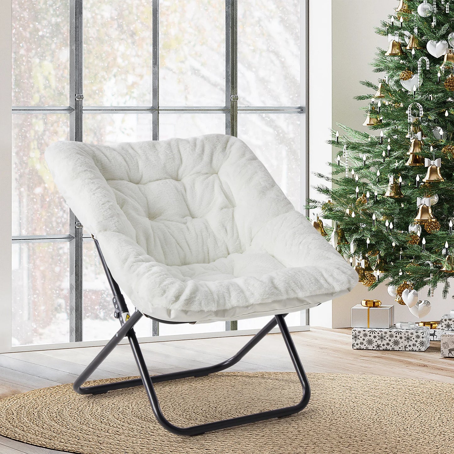 JHK Cozy Faux Fur Saucer Chair With Metal Frame Lounge
