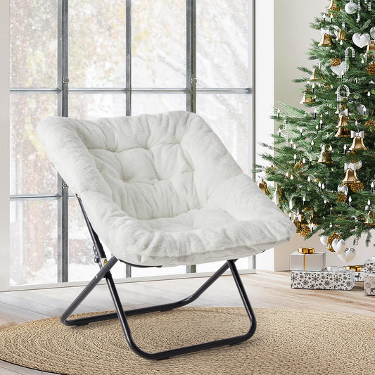 JHK Cozy Faux Fur Saucer Chair With Metal Frame Lounge