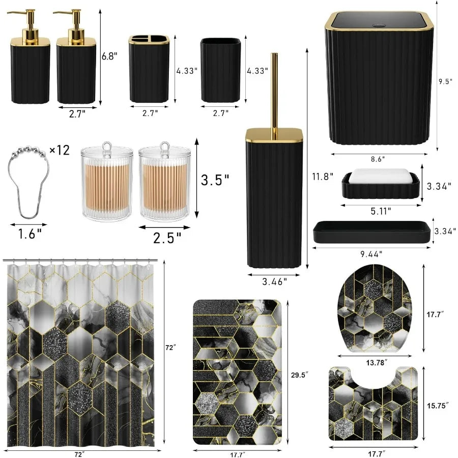 Bathroom Accessory Set With Shower Curtain And Soap Dispenser