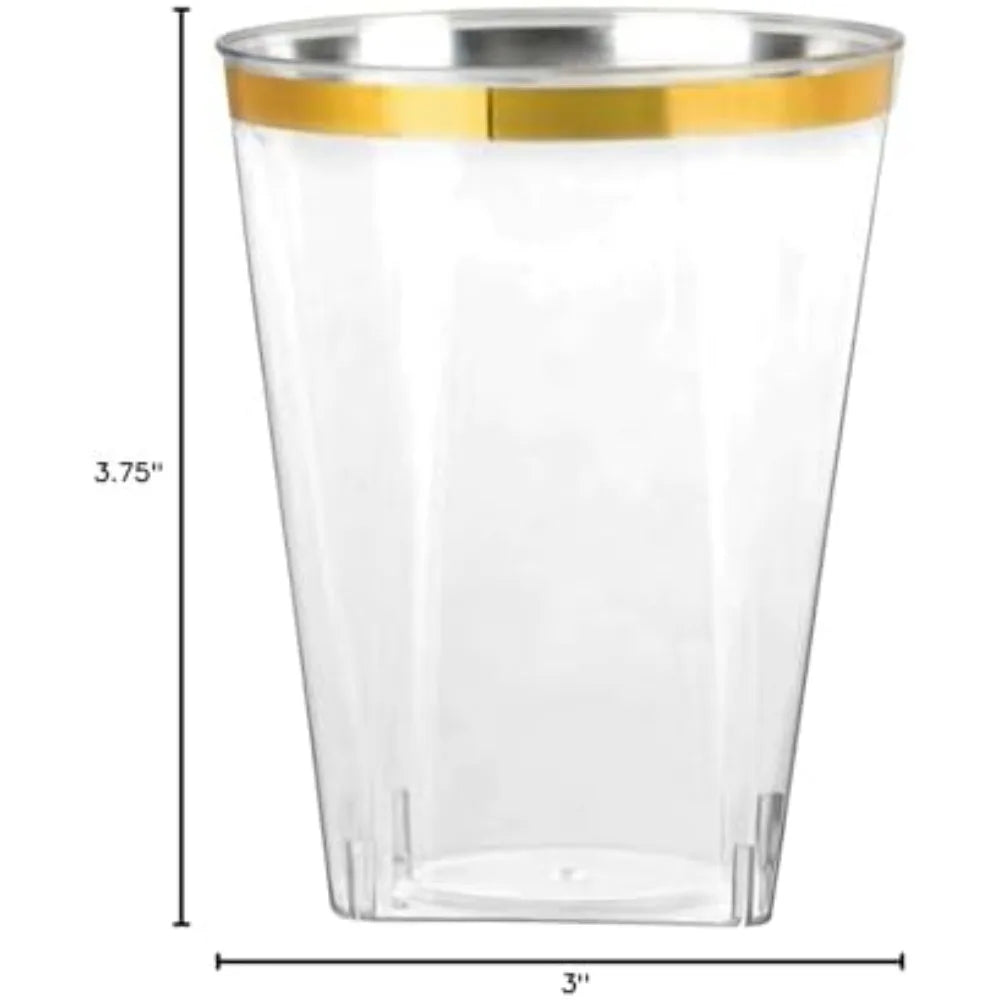 Crystal Clear Square Plastic Tumblers With Gold Rim
