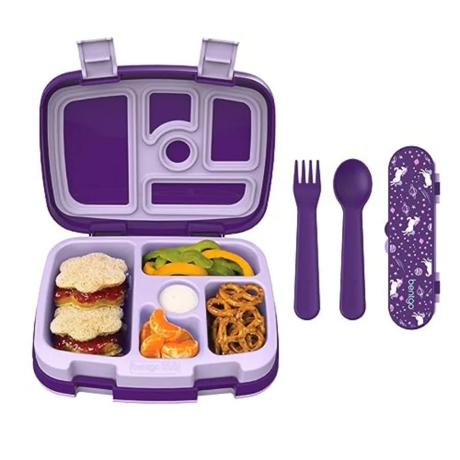 Kids Prints 5-Compartment Bento Lunch Box Set With Utensils Unicorn