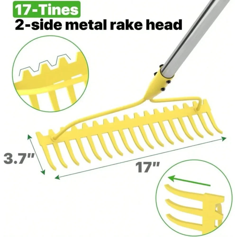 Bow Rake Heavy Duty 17 Tine Metal Rake With Stainless Steel Handle