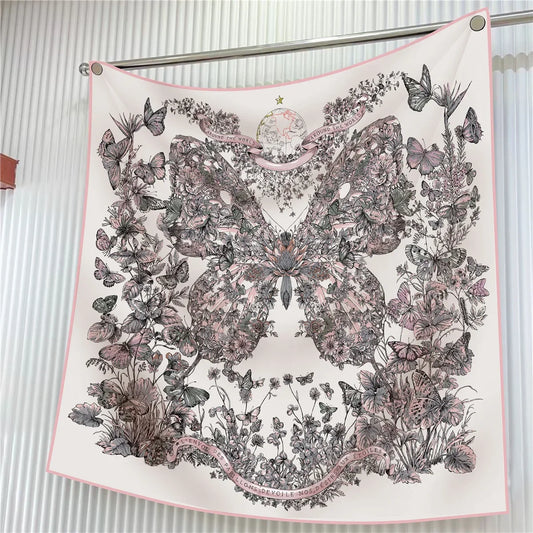 Floral Silk Twill Square Scarf Hijab Shawl For Women